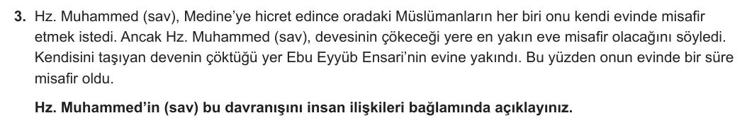 8. Sınıf Din Kültürü ve Ahlak Bilgisi 2024-2025 2. Dönem 2. Yazılı 3. Soru görseli