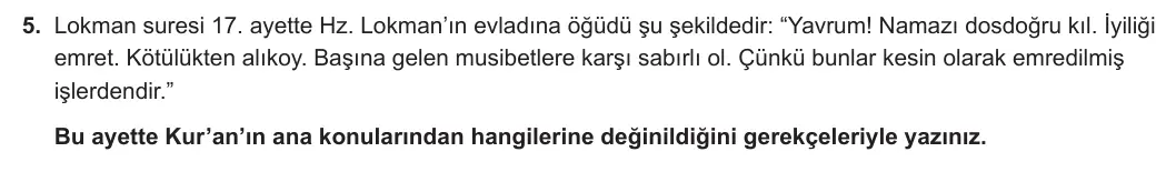 8. Sınıf Din Kültürü ve Ahlak Bilgisi 2024-2025 2. Dönem 2. Yazılı 5. Soru görseli