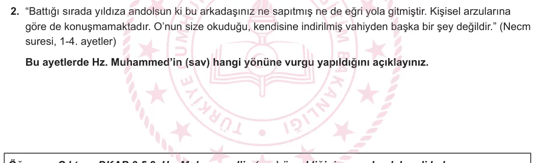 9. Sınıf Din Kültürü ve Ahlak Bilgisi 2024-2025 2. Dönem 2. Yazılı 2. Soru görseli