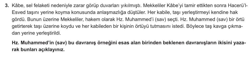 9. Sınıf Din Kültürü ve Ahlak Bilgisi 2024-2025 2. Dönem 2. Yazılı 3. Soru görseli