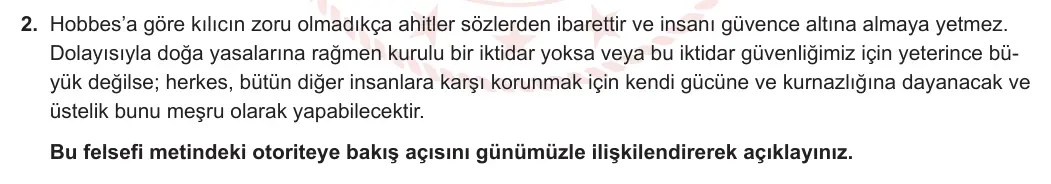 10. Sınıf Felsefe 2024-2025 2. Dönem 2. Yazılı 2. Soru görseli