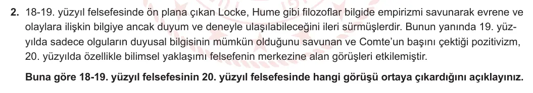 11. Sınıf Felsefe 2024-2025 2. Dönem 2. Yazılı 2. Soru görseli