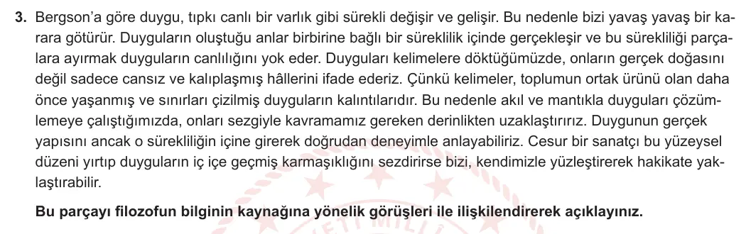 11. Sınıf Felsefe 2024-2025 2. Dönem 2. Yazılı 3. Soru görseli