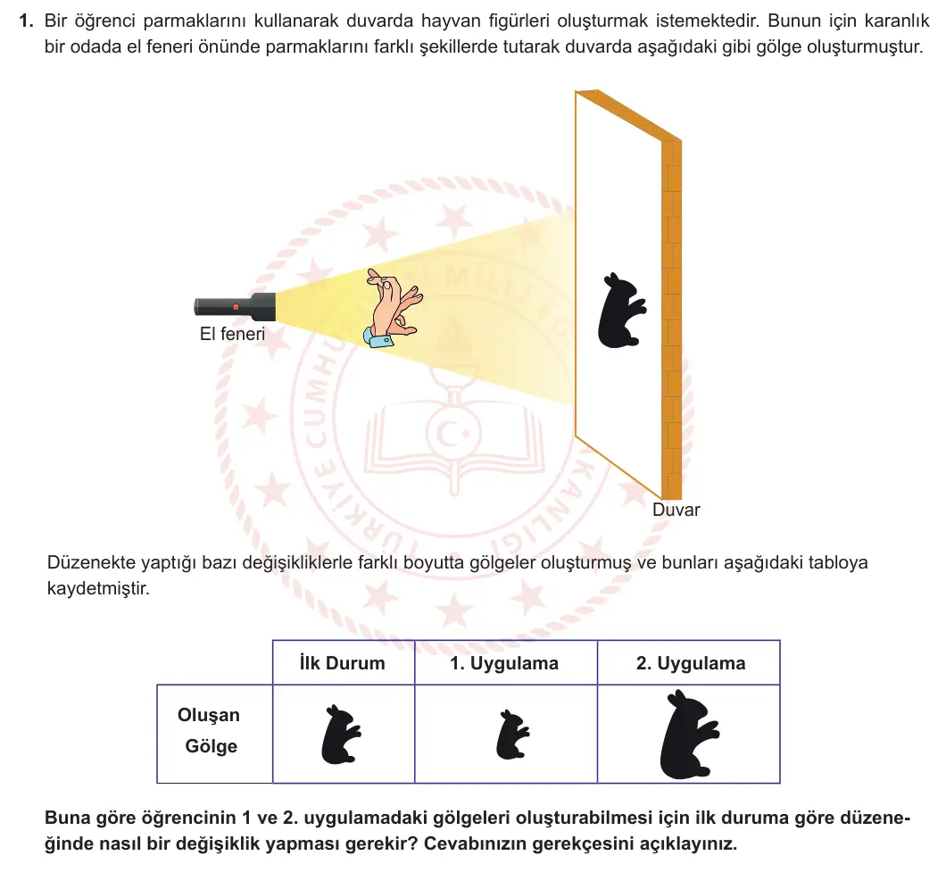 5. Sınıf Fen Bilimleri 2024-2025 2. Dönem 2. Yazılı 1. Soru görseli
