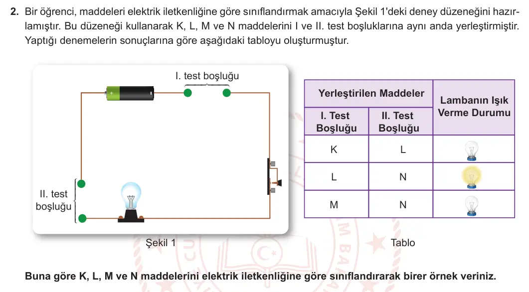 6. Sınıf Fen Bilimleri 2024-2025 2. Dönem 2. Yazılı 2. Soru görseli