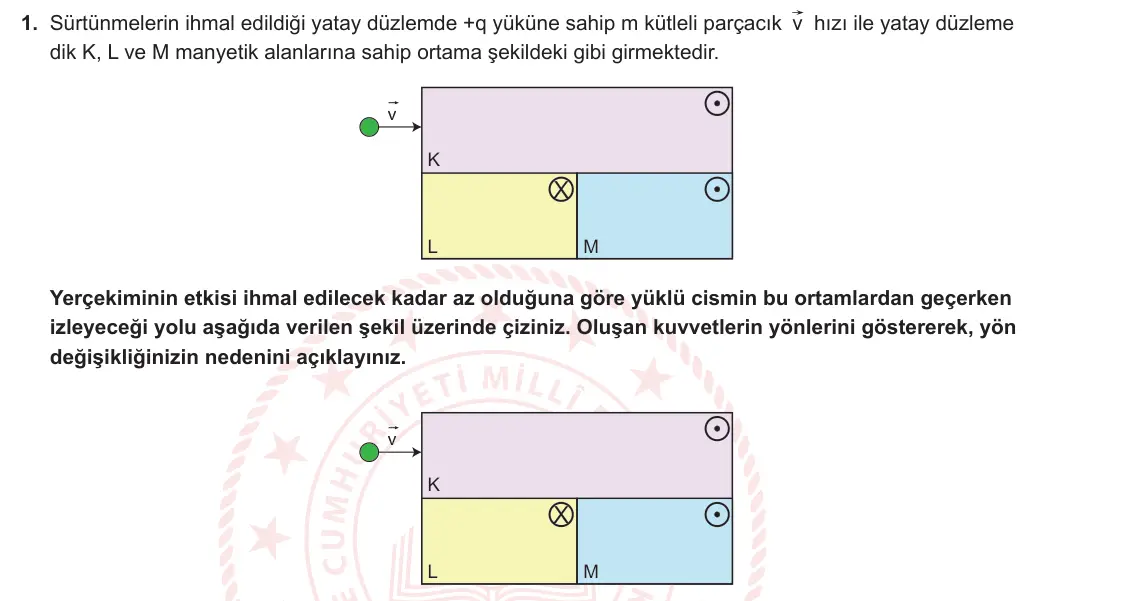 11. Sınıf Fizik 2024-2025 2. Dönem 2. Yazılı 1. Soru görseli
