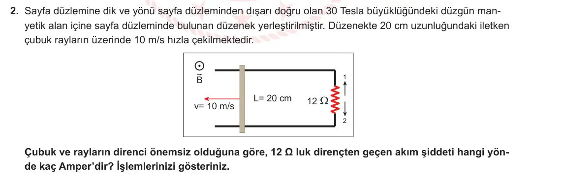11. Sınıf Fizik 2024-2025 2. Dönem 2. Yazılı 2. Soru görseli