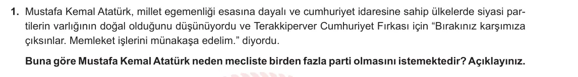 8. Sınıf T.C. İnkılap Tarihi ve Atatürkçülük 2024-2025 2. Dönem 2. Yazılı 1. Soru görseli