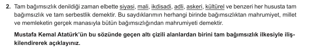 8. Sınıf T.C. İnkılap Tarihi ve Atatürkçülük 2024-2025 2. Dönem 2. Yazılı 2. Soru görseli