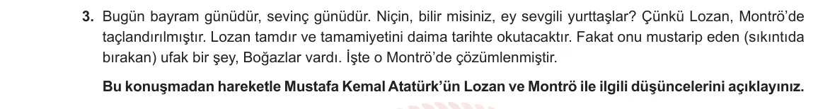 8. Sınıf T.C. İnkılap Tarihi ve Atatürkçülük 2024-2025 2. Dönem 2. Yazılı 3. Soru görseli