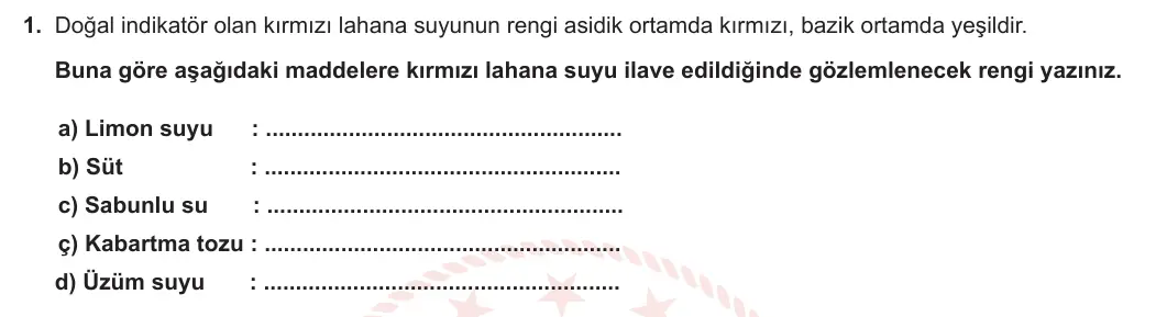 10. Sınıf Kimya 2024-2025 2. Dönem 2. Yazılı 1. Soru görseli