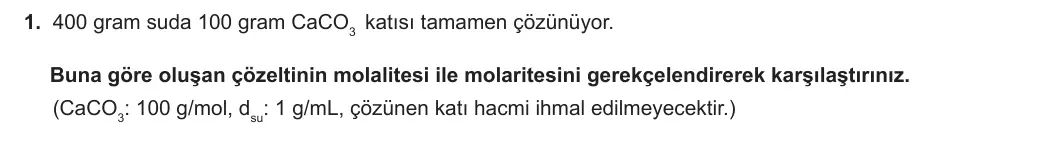 11. Sınıf Kimya 2024-2025 2. Dönem 2. Yazılı 1. Soru görseli