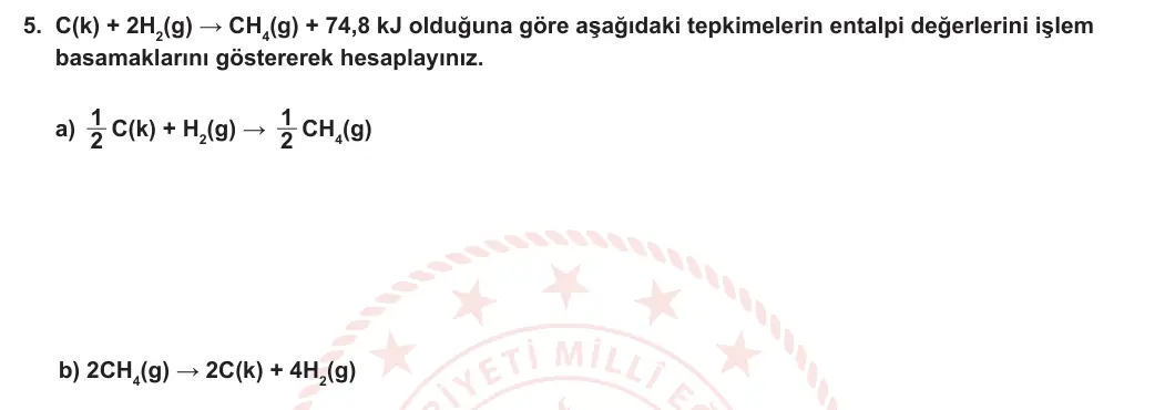 11. Sınıf Kimya 2024-2025 2. Dönem 2. Yazılı 5. Soru görseli