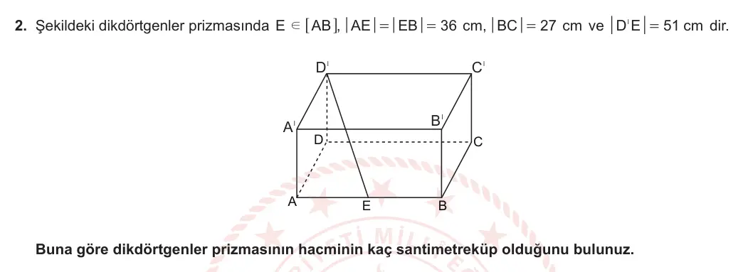 10. Sınıf Matematik 2024-2025 2. Dönem 2. Yazılı 2. Soru görseli