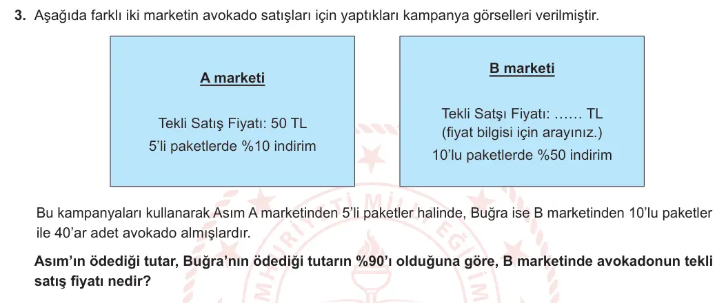 7. Sınıf Matematik 2024-2025 2. Dönem 2. Yazılı 3. Soru görseli