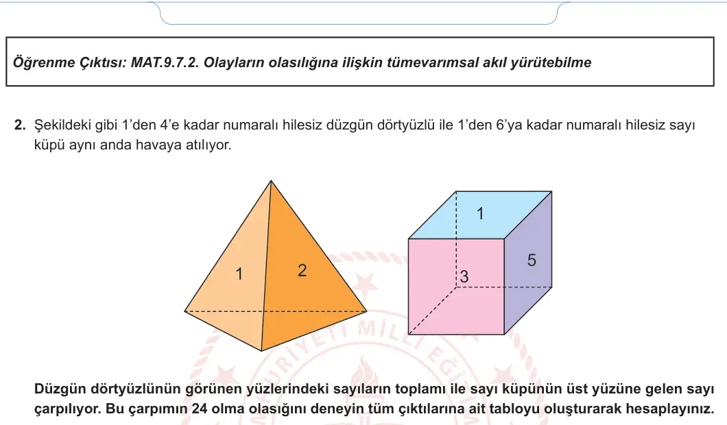 9. Sınıf Matematik 2024-2025 2. Dönem 2. Yazılı 1. Soru görseli (2/2)