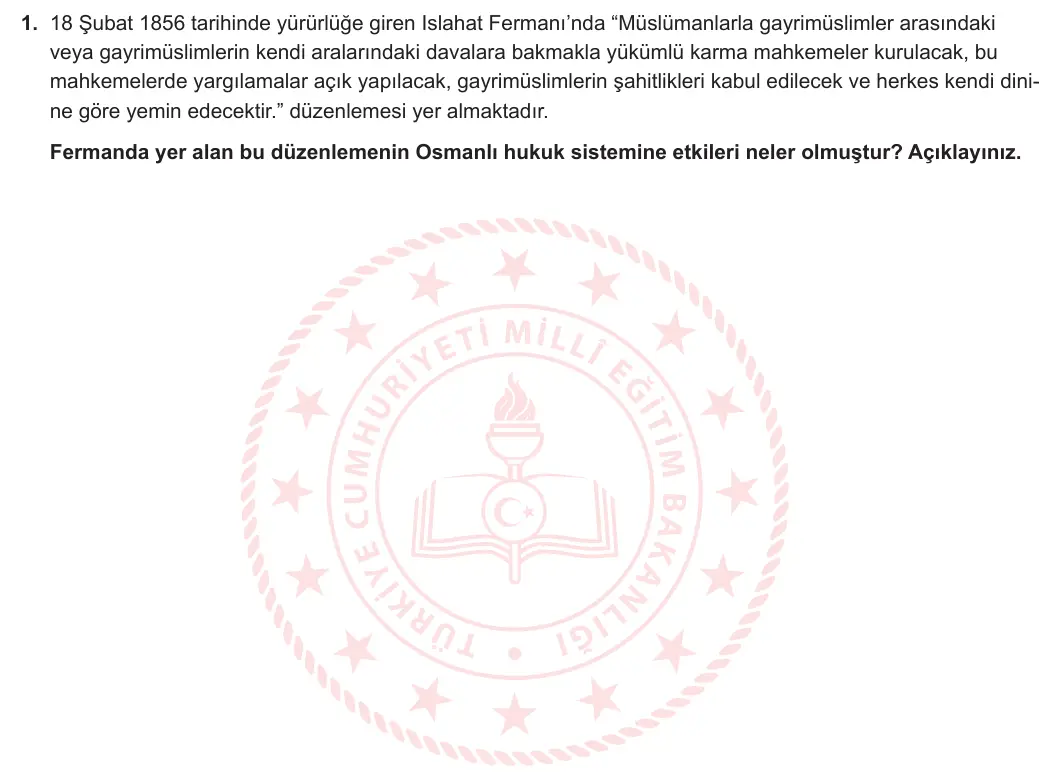 11. Sınıf Tarih 2024-2025 2. Dönem 2. Yazılı 1. Soru görseli