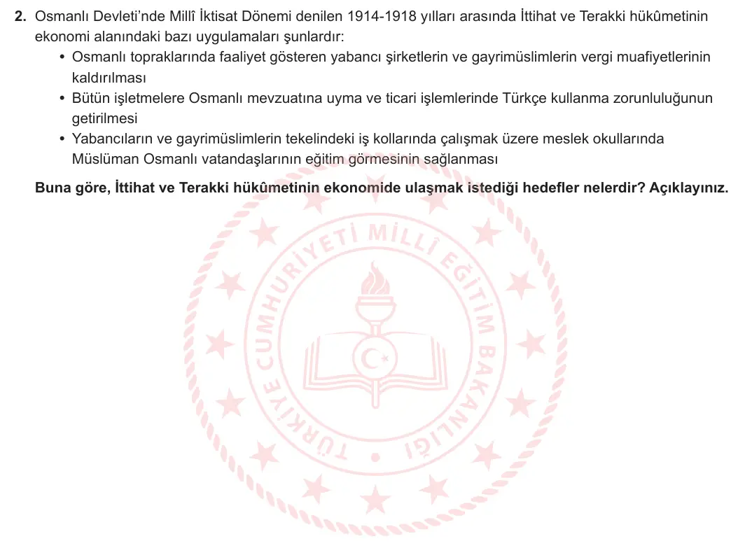 11. Sınıf Tarih 2024-2025 2. Dönem 2. Yazılı 2. Soru görseli
