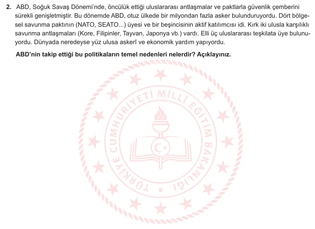 12. Sınıf T.C. İnkılap Tarihi ve Atatürkçülük 2024-2025 2. Dönem 2. Yazılı 2. Soru görseli