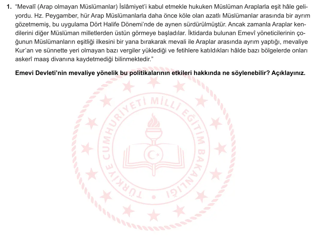 9. Sınıf Tarih 2024-2025 2. Dönem 2. Yazılı 1. Soru görseli
