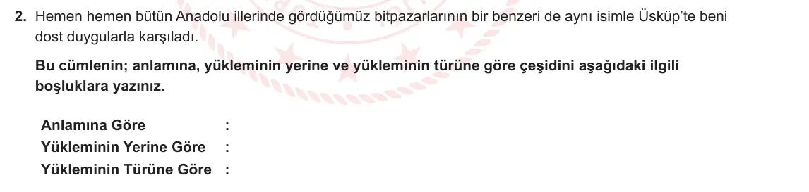10. Sınıf Türk Dili ve Edebiyatı 2024-2025 2. Dönem 2. Yazılı 2. Soru görseli
