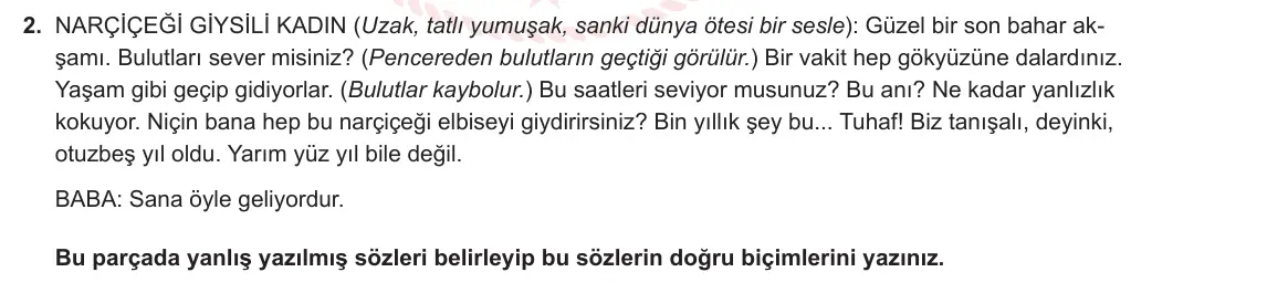 11. Sınıf Türk Dili ve Edebiyatı 2024-2025 2. Dönem 2. Yazılı 2. Soru görseli