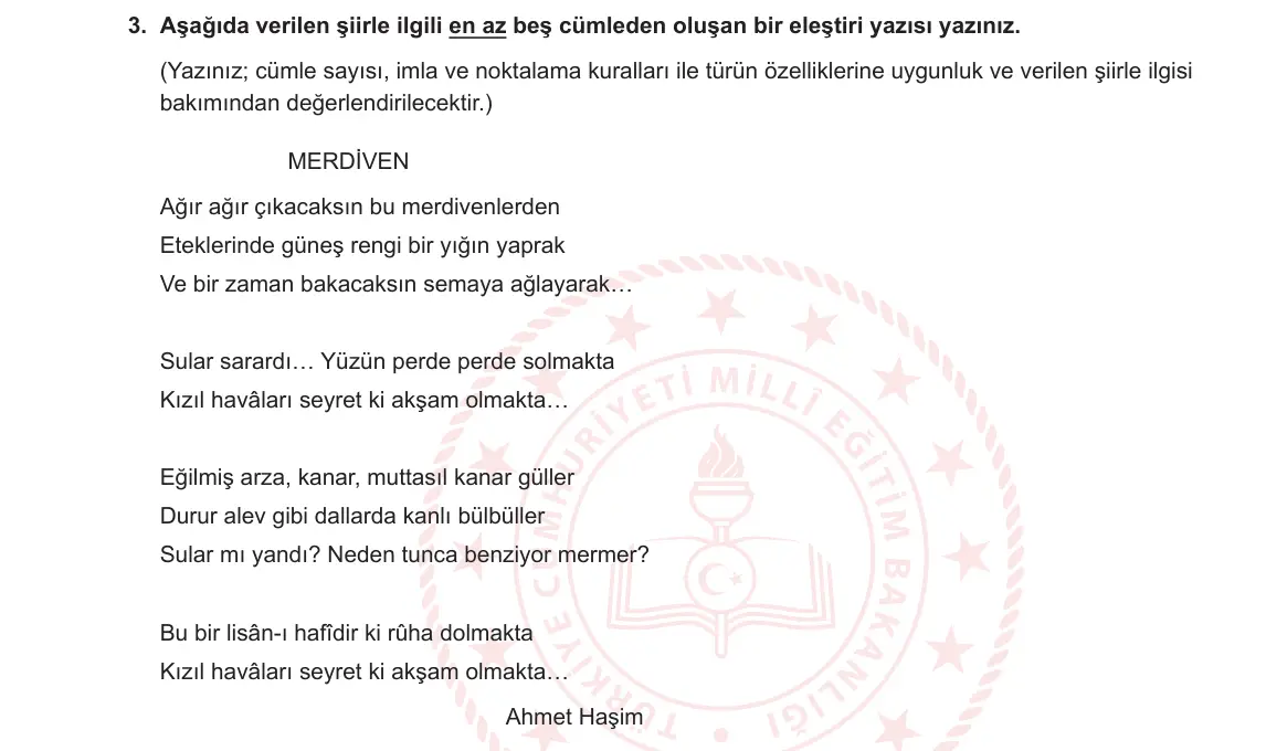 11. Sınıf Türk Dili ve Edebiyatı 2024-2025 2. Dönem 2. Yazılı 3. Soru görseli