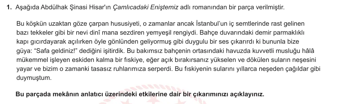 9. Sınıf Türk Dili ve Edebiyatı 2024-2025 2. Dönem 2. Yazılı 1. Soru görseli
