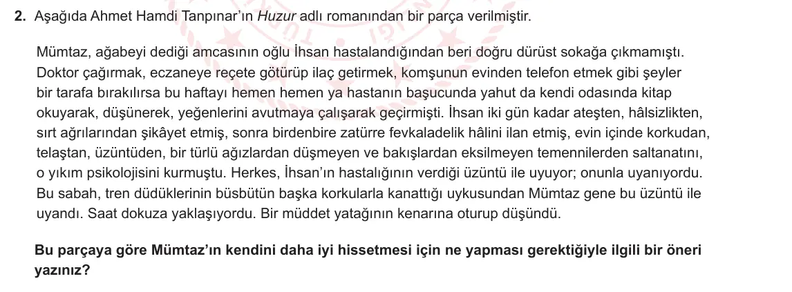 9. Sınıf Türk Dili ve Edebiyatı 2024-2025 2. Dönem 2. Yazılı 2. Soru görseli