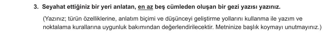 9. Sınıf Türk Dili ve Edebiyatı 2024-2025 2. Dönem 2. Yazılı 3. Soru görseli