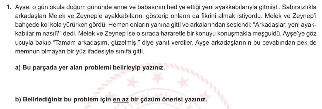 5. Sınıf Türkçe 2024-2025 2. Dönem 2. Yazılı 1. Soru görseli
