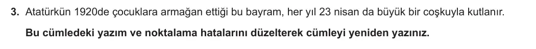 6. Sınıf Türkçe 2024-2025 2. Dönem 2. Yazılı 3. Soru (MEB Yayınları) görseli