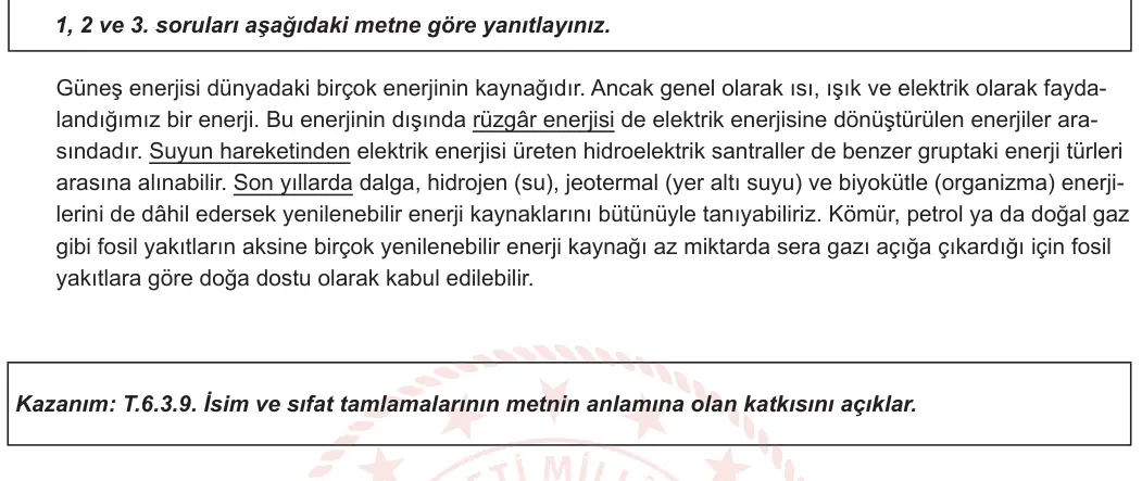 6. Sınıf Türkçe 2024-2025 2. Dönem 2. Yazılı 3. Soru (Yıldırım Yayınları) görseli (1/2)