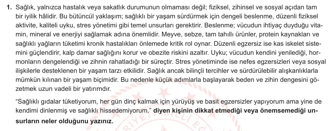 8. Sınıf Türkçe 2024-2025 2. Dönem 2. Yazılı 1. Soru görseli