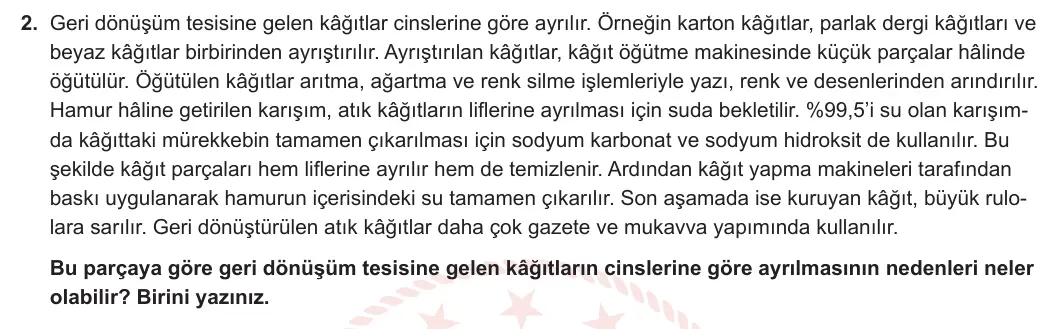 8. Sınıf Türkçe 2024-2025 2. Dönem 2. Yazılı 2. Soru görseli