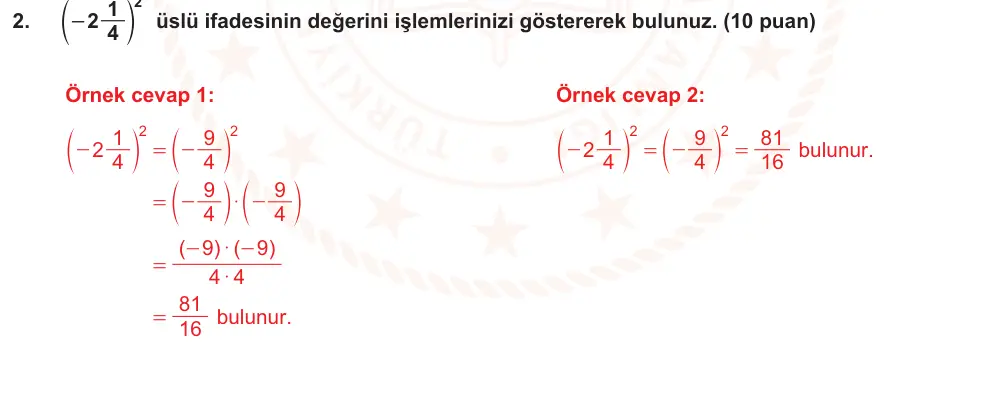7. Sınıf Matematik 2024-2025 1. Dönem 2. Yazılı Ortak Sınav 2. Soru (Öğle Oturumu, Mazeret Sınavı) görseli (1/2)