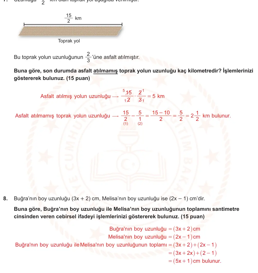 7. Sınıf Matematik 2024-2025 1. Dönem 2. Yazılı Ortak Sınav 2. Soru (Öğle Oturumu, Mazeret Sınavı) resmi çözüm görseli (3/3)