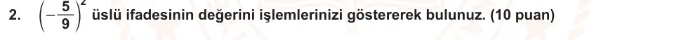 7. Sınıf Matematik 2024-2025 1. Dönem 2. Yazılı Ortak Sınav 2. Soru (Öğle Oturumu) görseli