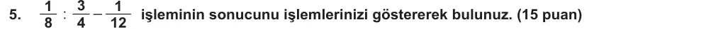 7. Sınıf Matematik 2024-2025 1. Dönem 2. Yazılı Ortak Sınav 5. Soru (Öğle Oturumu) görseli