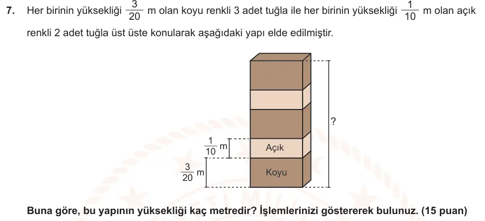 7. Sınıf Matematik 2024-2025 1. Dönem 2. Yazılı Ortak Sınav 7. Soru (Öğle Oturumu) görseli