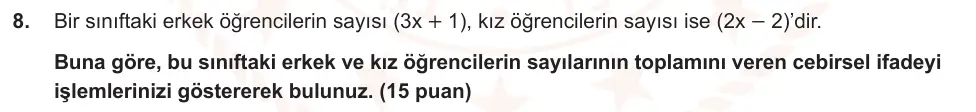7. Sınıf Matematik 2024-2025 1. Dönem 2. Yazılı Ortak Sınav 8. Soru (Öğle Oturumu) görseli