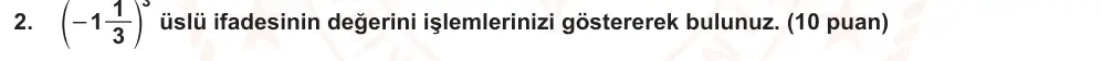 7. Sınıf Matematik 2024-2025 1. Dönem 2. Yazılı Ortak Sınav 2. Soru (Sabah Oturumu, Mazeret Sınavı) görseli