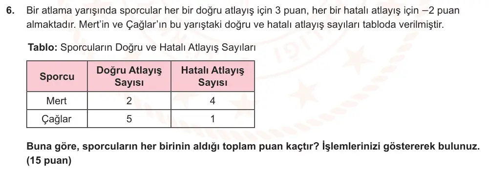 7. Sınıf Matematik 2024-2025 1. Dönem 2. Yazılı Ortak Sınav 6. Soru (Sabah Oturumu, Mazeret Sınavı) görseli