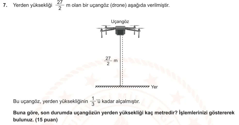 7. Sınıf Matematik 2024-2025 1. Dönem 2. Yazılı Ortak Sınav 7. Soru (Sabah Oturumu, Mazeret Sınavı) görseli