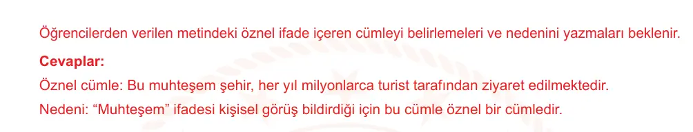 7. Sınıf Türkçe 2024-2025 1. Dönem 2. Yazılı Ortak Sınav 5. Soru (Öğle Oturumu, Mazeret Sınavı, MEB ders kitabı) resmi çözüm görseli