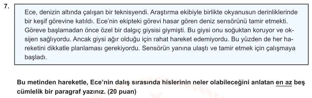7. Sınıf Türkçe 2024-2025 1. Dönem 2. Yazılı Ortak Sınav 7. Soru (Öğle Oturumu, Mazeret Sınavı, MEB ders kitabı) görseli