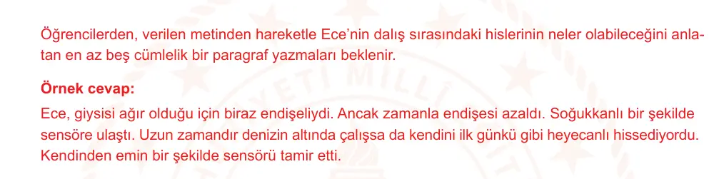 7. Sınıf Türkçe 2024-2025 1. Dönem 2. Yazılı Ortak Sınav 7. Soru (Öğle Oturumu, Mazeret Sınavı, MEB ders kitabı) resmi çözüm görseli