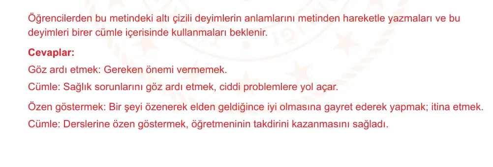 7. Sınıf Türkçe 2024-2025 1. Dönem 2. Yazılı Ortak Sınav 2. Soru (Öğle Oturumu, Mazeret Sınavı, Özgün ders kitabı) resmi çözüm görseli