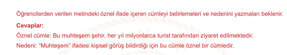 7. Sınıf Türkçe 2024-2025 1. Dönem 2. Yazılı Ortak Sınav 5. Soru (Öğle Oturumu, Mazeret Sınavı, Özgün ders kitabı) resmi çözüm görseli