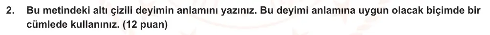 7. Sınıf Türkçe 2024-2025 1. Dönem 2. Yazılı Ortak Sınav 2. Soru (Öğle Oturumu, MEB ders kitabı) görseli